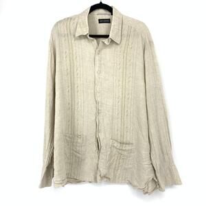 Jon Sonen Pointelle Button Down Shirt Womens Size XL Beige Linen Long Sleeve